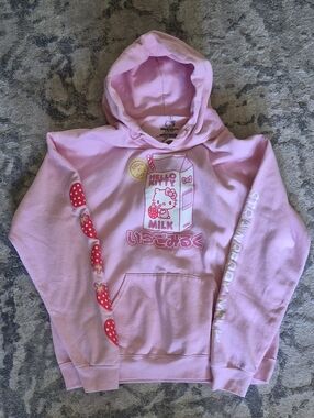 Hello Kitty Light Pink Strawberry Milk Pullover Hoodie